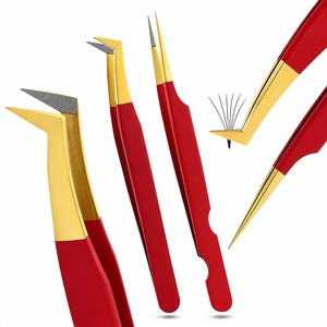 Red Gold Precision <b>Eyelash</b> Extension Tweezers Set Curved Tip Stainless Steel Lash Isolation Volume Application <b>Beauty</b> <b>Tools</b> - Product Image 4