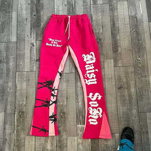 Pantalon de survêtement vintage personnalisé pour homme, style streetwear, en molleton, nylon/coton, coupe évasée, imprimé en relief, taille haute, cordon de serrage, coupe ample - Product Image 5