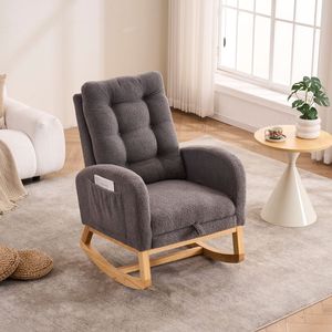 Sedia a dondolo LY 5104 grigio scuro con schienale alto e gambe in legno di gomma, 26.77D X 38.36W, per camera da letto e soggiorno - Product Image 2