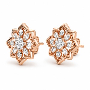 Pendientes de Oro Rosa con Diamantes en Forma de Flor y Diamantes de Corte Esmeralda, Certificados por IGI, Joyería Clásica para Mujer, Ideal para Bodas - Product Image 3