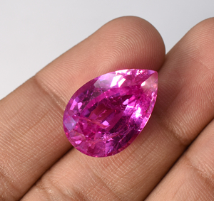Saphir rose de laboratoire avec inclusions, pierre précieuse en forme de poire pour la fabrication de bijoux, 24x15 mm, 26,10 carats - Product Image 4