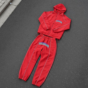 Nouvel article : Survêtement rouge à capuche entièrement zippé, coupe sportive régulière, ensemble 2 pièces, vêtement d'automne, respirant, en polyester, décontracté, unisexe adulte - Product Image 3
