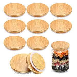 Couvercles ronds en bambou réutilisables pour bocaux en verre – Couvercles en bois naturel pour le stockage et la conservation – Style classique - Product Image 1