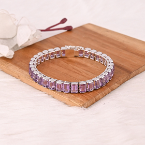 Bracelet tennis en améthyste violette de créateur, fait main, en argent sterling 925, bijoux de luxe unisexe, cadeau de mariage - Product Image 1