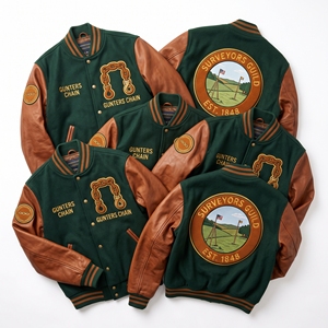 OEM Custom Varsity Letterman Jacket Wool Leather Sleeves Levelers Guild Canal Survey Embroidery Datum Patch Olive <b>Coat</b> - Product Image 4