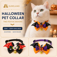 Collier pour animaux de compagnie Halloween avec nœud papillon et clochette, réglable, pour grands chiens et chats - Design ailes de chauve-souris et yeux, style britannique, toutes saisons, en polyester