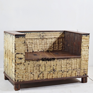 Standard Style Distressed Wood Coffee Table & Tea Table Storage Ottoman with High-Density Foam for Living Room Hotel Furniture - Product Image 1