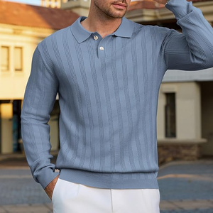 Pull en maille à manches longues pour homme, couleur unie bleu, fermeture boutonnée, pull décontracté pour le printemps - Product Image 4