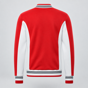 Veste universitaire rouge et blanche pour homme, fermeture éclair sur le devant, logo brodé, style sportif, coupe classique, col rabattu, vêtement d'extérieur en polaire - Product Image 6