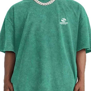 T-shirt vert oversize en tissu peigné pour homme, délavé à l'acide, style vintage, épaules tombantes, streetwear unisexe, imprimé personnalisé, coupe ample - Product Image 6