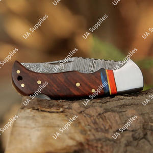 Couteau de poche pliant de survie en plein air en acier Damas forgé à la main avec manche en bois, support ODM OEM - Product Image 2