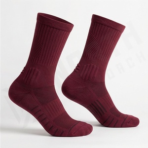 Crew <b>Socks</b> Solid Burgundy Knitted Breathable Casual Daily Wear Adult Regular Style - Product Image 3