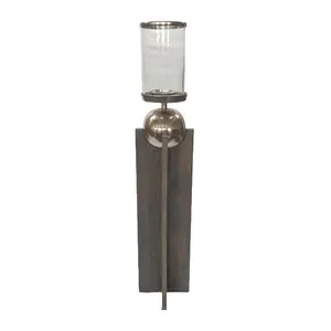 Modern Wood Candle <b>Stand</b> with Chrome Sphere and <b>Glass</b> <b>Holder</b> for Home Decoration Zahid Exports - Product Image 2