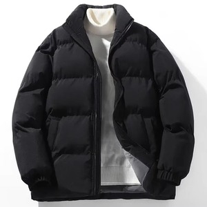 Unisex <b>Pink</b> Puffer <b>Jacket</b> Stand Collar Zipper Closure Thick Winter Casual Coat Regular Fit Polyester Wadding Solid Color - Product Image 4