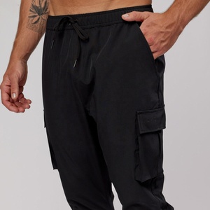 <b>Men's</b> Black Cargo Jogger Pants Drawstring <b>Elastic</b> <b>Waist</b> Jogger <b>Trousers</b> <b>with</b> Pocket for Casual Outdoor Wear - Product Image 3