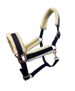 Ensemble de licou de cheval de selle anglaise réglable en nylon avec rembourrage épais et corde de plomb avec raccords en or rose - Product Image 1