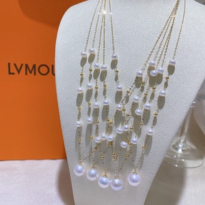 สร้อยคอมุกแท้สีฟ้าสดใสจากผู้ผลิตโดยตรง ขนาดประมาณ 7 มม. รูปทรงเกือบสมบูรณ์แบบ ขายส่ง - Product Image 2