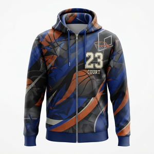 Sweat à capuche zippé pour homme, bleu et blanc, imprimé géométrique, sportif, coupe classique, respirant, vêtements d'hiver - Product Image 2