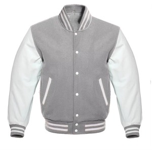 เสื้อแจ็คเก็ตวาร์ซิตี้ PU สีเทาขาวสำหรับผู้ชาย ปกคอพับ แขนยาว ลำลอง เสื้อคลุมฤดูใบไม้ร่วง - Product Image 4