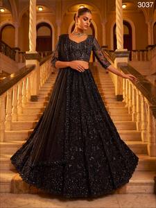 Black <b>Sequin</b> Ball Gown Bridesmaid Dress with Beading Long Sleeve Backless Floor-Length Modern Style Floral Print Reversible 3037 - Product Image 3