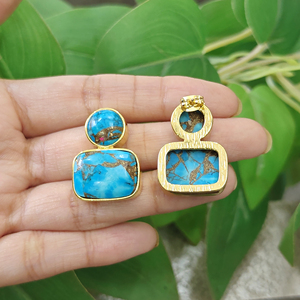 ต่างหูแบบติดหู ทองเหลืองชุบทอง 18k ประดับด้วยเทอร์ควอยซ์ ดีไซน์คลาสสิก เรียบหรู ทันสมัย เหมาะสำหรับงานปาร์ตี้ ของขวัญเครื่องประดับแฟชั่น - Product Image 5