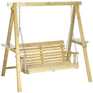 Dondolo a 2 Posti in Legno con Supporto e Tavolini Laterali per Giardino, Bordo Piscina o Cortile, per Uso Esterno - Product Image 1