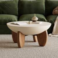 Table basse de salon de style fusion moderne en forme de bol avec pieds en bois massif épais pour la décoration de salon, maison, appartement
