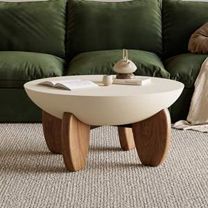 Table basse de salon de style fusion moderne en forme de bol avec pieds en bois massif épais pour la décoration de salon, maison, appartement - Product Image 1