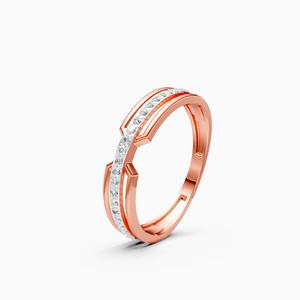 Anillo de banda geométrica con diamante cultivado en laboratorio de 0.14 quilates en oro amarillo, blanco y rosa de 9 quilates - Product Image 2