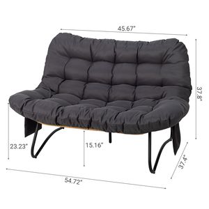Divanetto a 2 Posti in Vimini Curvo 133x94x87cm con Cuscini Grigi e Tasche Portariviste, Divani da Giardino - Product Image 3