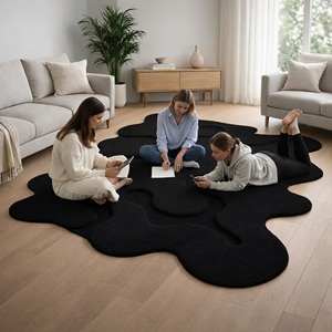 Alfombra minimalista negra abstracta de forma irregular, moderna, de lana suave, hecha a mano, para sala de estar, dormitorio, alfombra decorativa de lujo. - Product Image 4