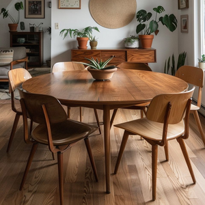 Minimalist <b>Round</b> <b>Dining</b> <b>Table</b> Set made of <b>Solid</b> Teak <b>Wood</b> - Product Image 1
