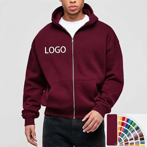 Sweat à capuche zippé surdimensionné personnalisé pour homme, en coton épais de haute qualité, avec épaules tombantes, double fermeture éclair, en molleton lourd et coton matelassé - Product Image 1
