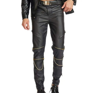 Pantalon en cuir de qualité pour homme, en cuir de vachette, coupe droite, taille mi-haute, style décontracté streetwear, imperméable, respirant, fabriqué en usine, tailles personnalisées - Product Image 1