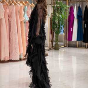 Black Sheath Maxi Evening Gown Ruffle Sheer <b>Chiffon</b> Designer Cocktail Dress Elegant Party Wear Women Hot Red Carpet Dress - Product Image 3