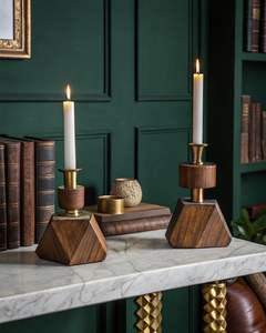 Portavelas de metal y madera, decoración minimalista hecha a mano para mesa de hogar, centro de mesa rústico, regalo para sala de estar, comedor, dormitorio - Product Image 3