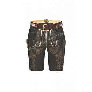Shorts bavarois taille haute en cuir véritable, style bermuda décontracté, broderie artisanale en daim de vache véritable - Product Image 1