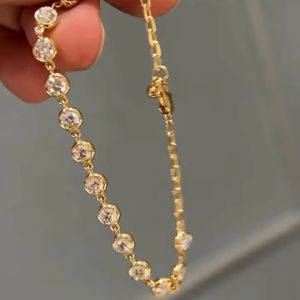 Pulsera de oro macizo de 14 quilates con diamante cultivado en laboratorio de 2 mm de corte redondo, engastado en bisel, para joyería femenina, regalo de compromiso o propuesta de matrimonio. - Product Image 2