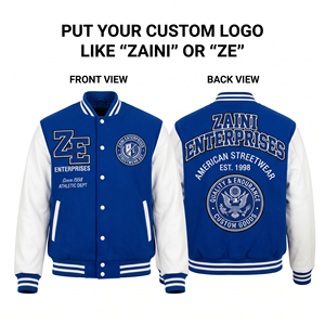 <b>Men</b> Varsity <b>Jacket</b> 420 GSM Cotton Polyester Fleece Royal Blue <b>White</b> Contrast Sleeve Custom Logo Chenille Embroidery - Product Image 1