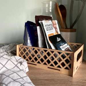 Panier de rangement en bois moderne et écologique avec poignées, en bois naturel, multi-usages, personnalisable, pour la décoration de la maison et les cadeaux - Product Image 1