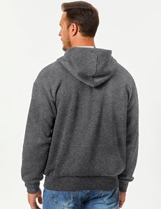 Men's Grey Hooded Zip-Up Sweatshirt Regular Fit Solid Color Cotton French Terry Casual Winter 350 Gsm French Terry Solid Hoodies - Product Image 3