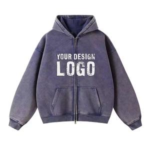 Sudadera con capucha de algodón con cremallera, estilo streetwear, con lavado ácido y efecto vintage, corte oversize, para hombre, de otoño, fabricante OEM - Product Image 3