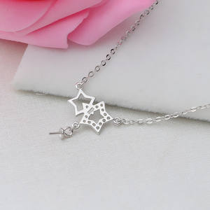 Collar con Colgante de Plata S925 para Mujer, Accesorios DIY, Pentagrama Doble, Colgante de Estrella Simple, Cadena con 340 Perlas, Moda - Product Image 3