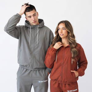 OEM Hooded Casual Solid Windbreaker Tracksuit <b>Lightweight</b> Waterproof <b>Jacket</b> Pants Two Piece Custom Design Wholesale Unisex - Product Image 2