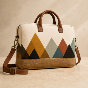 Mochila Geométrica para Estudiantes, Diseño Clásico Ecológico y Duradero con Material de Yute y Lona para la Universidad y la Oficina - Product Image 2