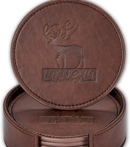 Ensemble de dessous-de-verre en cuir PU gaufré au design nordique avec support, résistants à la chaleur, pour protéger la table de café ou de salle à manger - Product Image 6