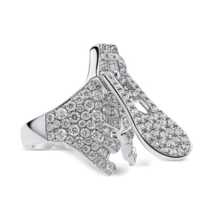 Luxury Women 18K Solid <b>Gold</b> Diamond <b>Cocktail</b> <b>Ring</b> Letter Shape Wedding Jewelry - Product Image 2