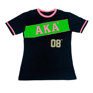 AKA Premium Jersey Shirt Black <b>Green</b> Pink Short Sleeve Women's Athletic Performance Tee Casual Greek Style - Product Image 2