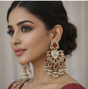 Kashmiri Fusion Geometric Long Earrings Lightweight Gold Plated Statement Jewelry Traditional Elegance Modern <b>Charm</b> Perfect - Product Image 1