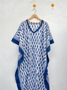 Robe Kaftan Longue en Coton Imprimé pour la Plage, Robe de Plage à Fente Latérale, Manches Mi-Longues, Grande Taille pour Femme, Magnifique Kaftan en Coton - Product Image 3